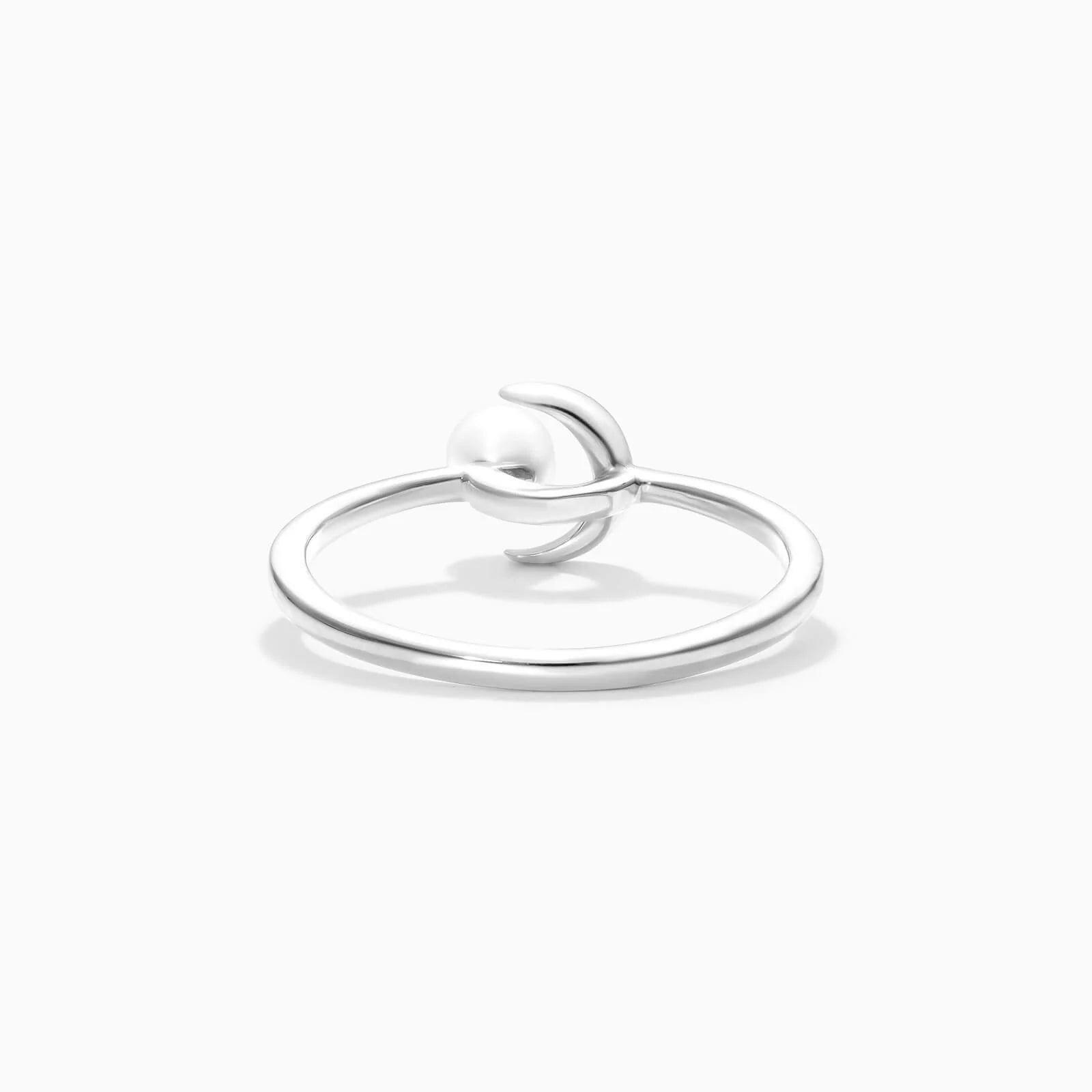 Anel De Ouro Branco 18k Lua Crescente C/ Perola