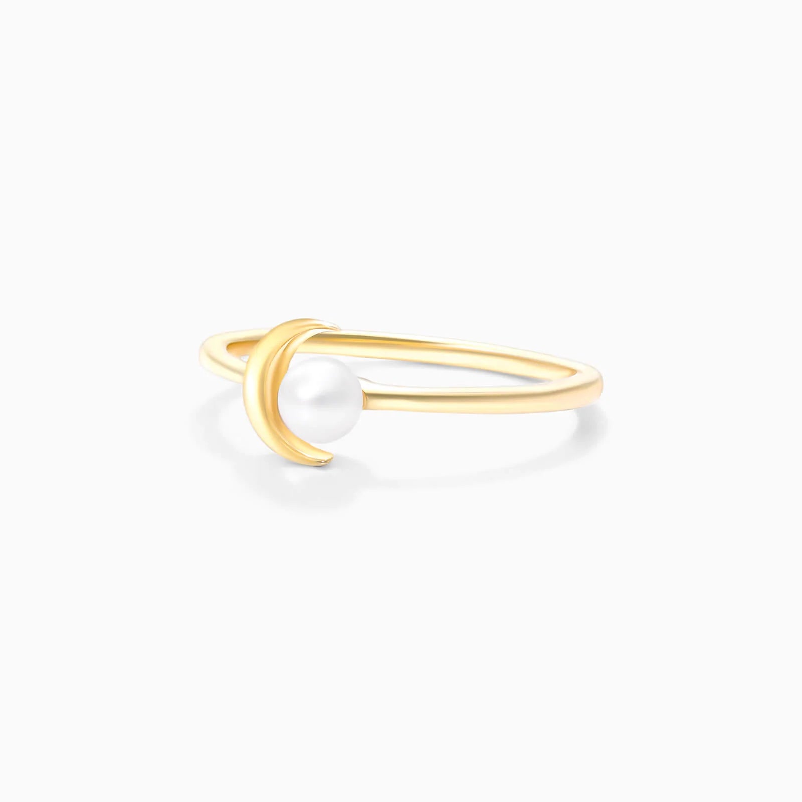 Anel De Ouro Amarelo 18k Lua Crescente C/ Perola