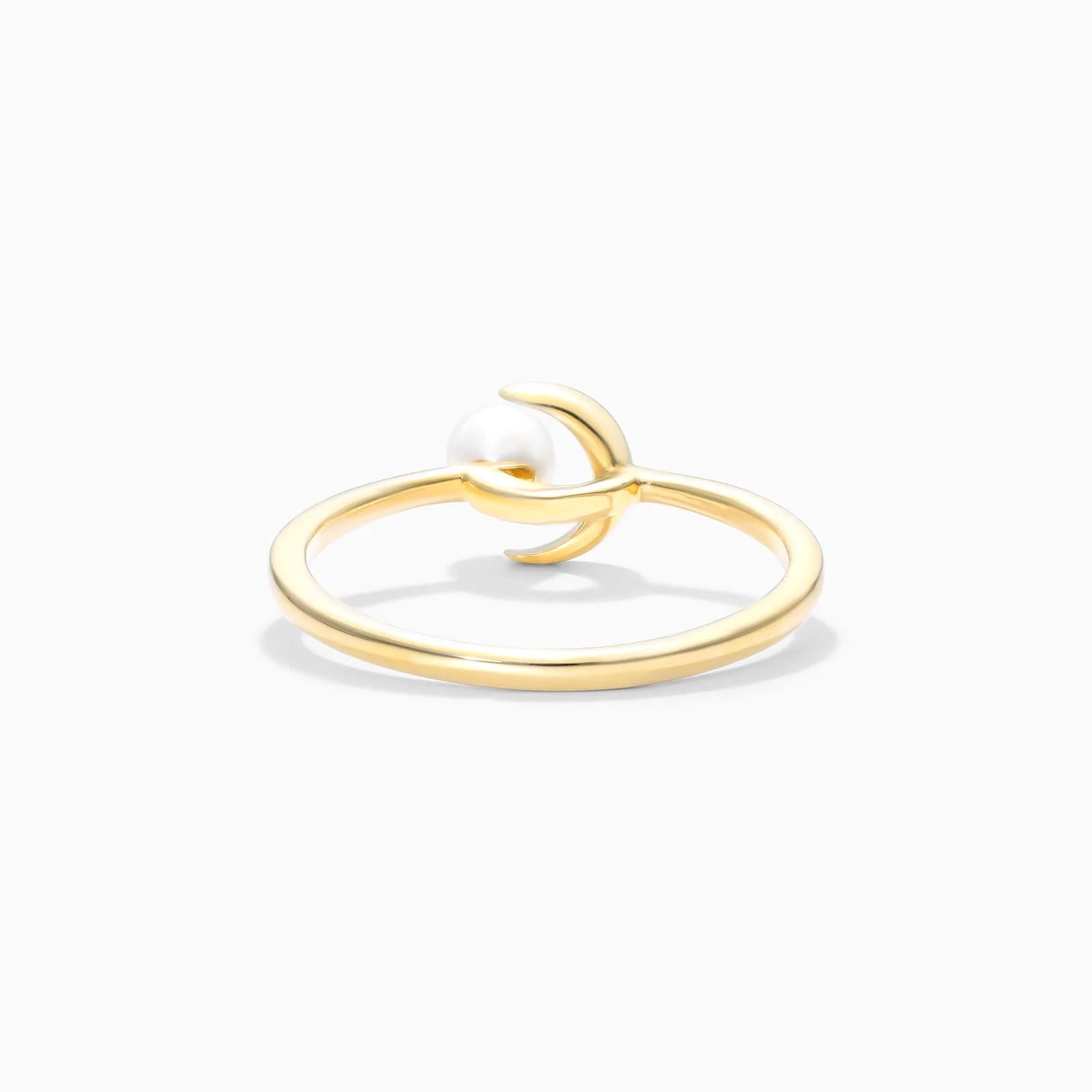 Anel De Ouro Amarelo 18k Lua Crescente C/ Perola