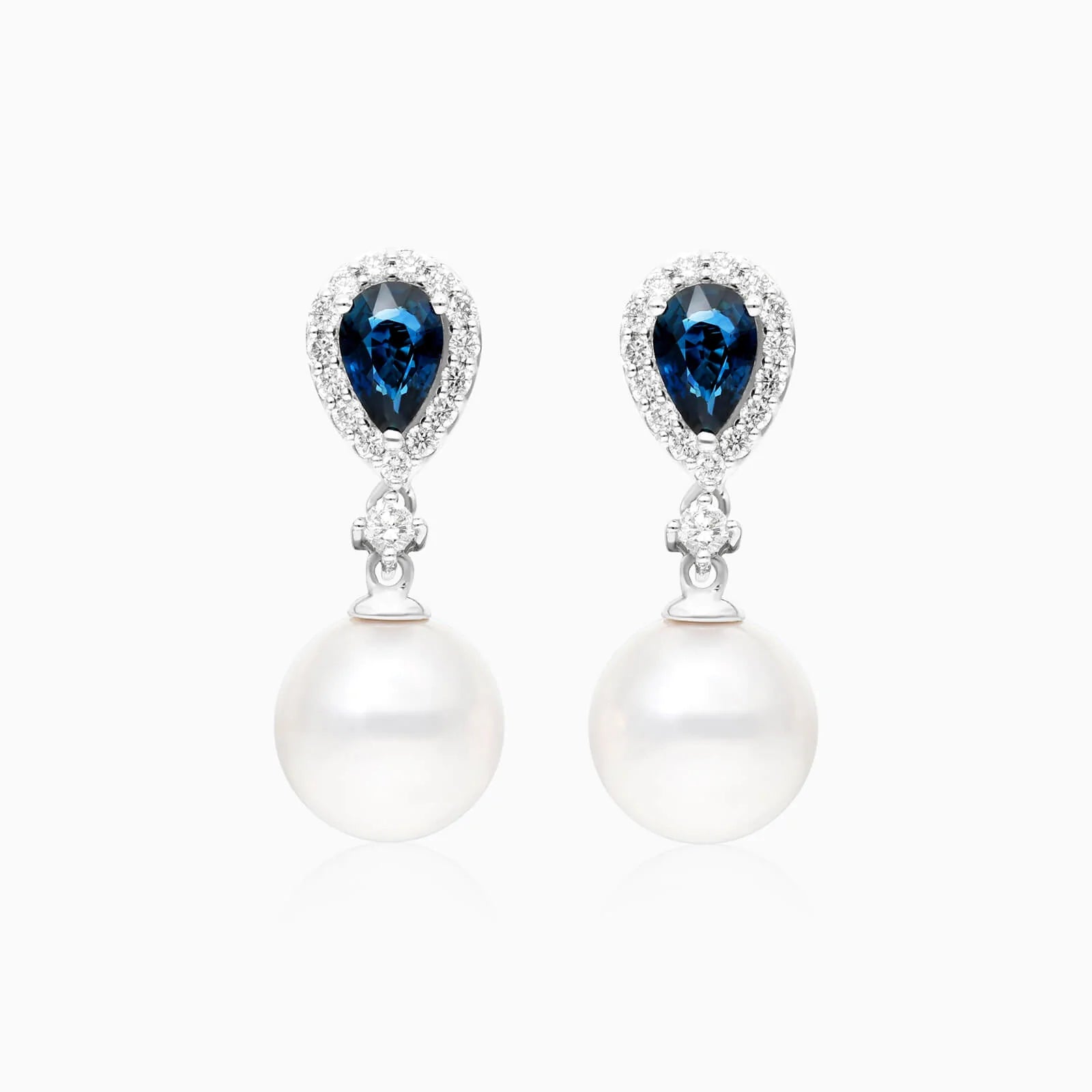Brinco De Ouro 18k Pendurado Feminino c/ Brilhantes e Safira Azul de Luxo