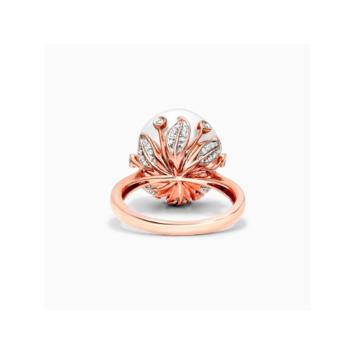 Anel De Ouro 18k Perola Solitaria e Diamantes De Princesa