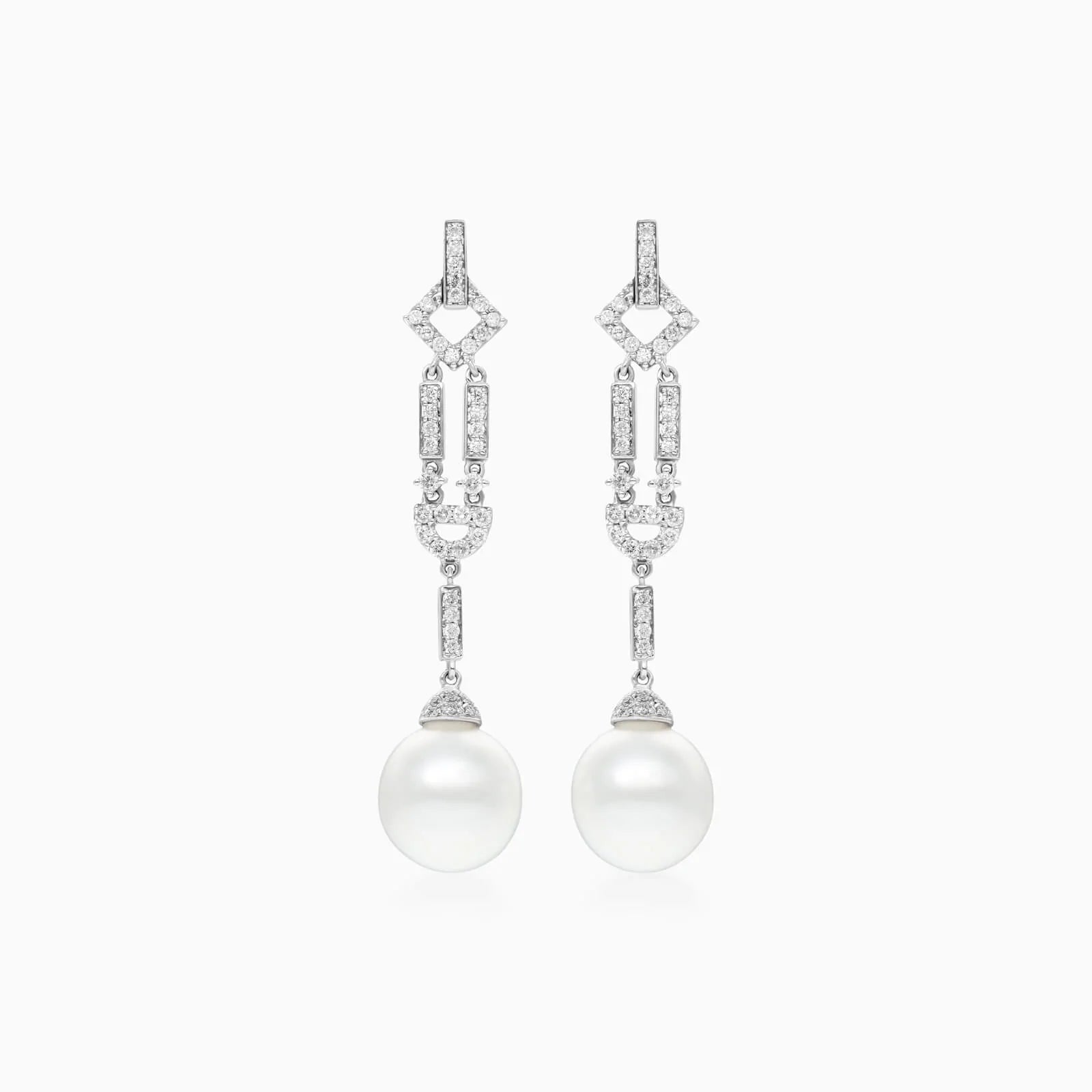 Brinco De Ouro 18k Pendurado Feminino c/ Brilhantes e Perola de Luxo Elsa