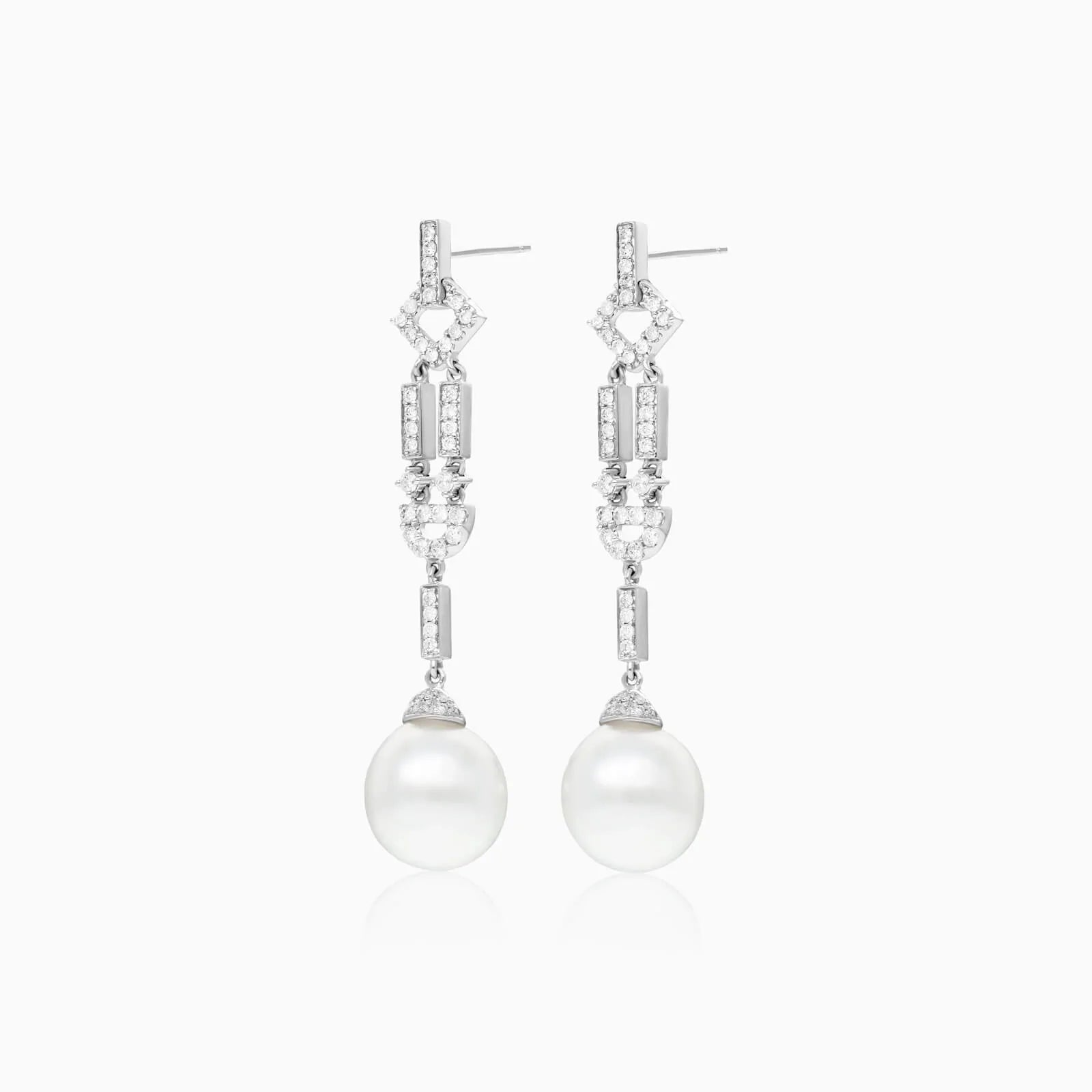 Brinco De Ouro 18k Pendurado Feminino c/ Brilhantes e Perola de Luxo Elsa