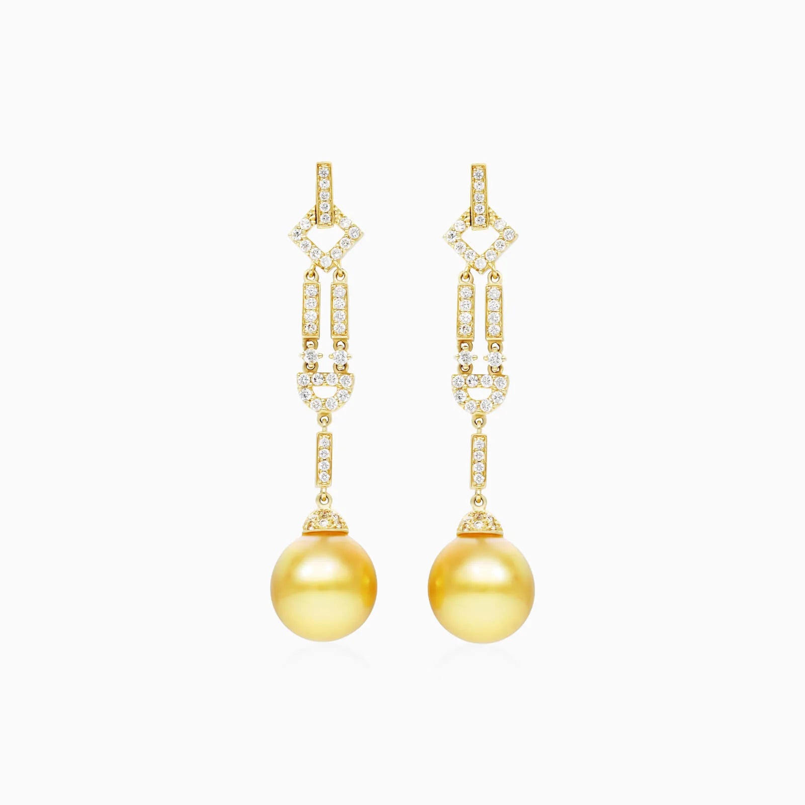 Brinco De Ouro 18k Pendurado Feminino c/ Brilhantes e Perola de Luxo Elsa