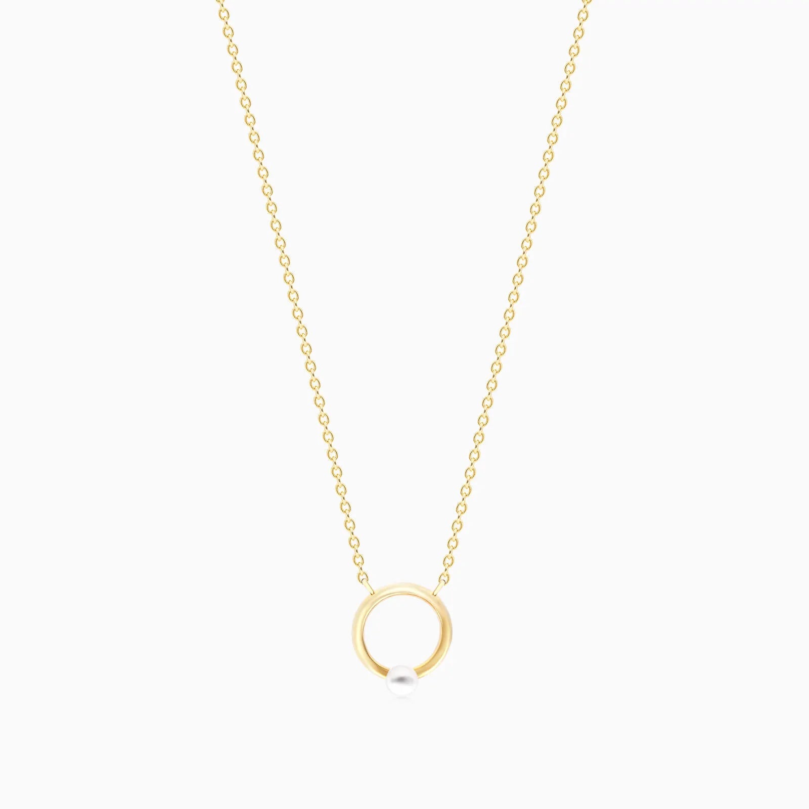 Corrente Feminina De Ouro Amarelo 18k C/ Pingente Argola Com Perola