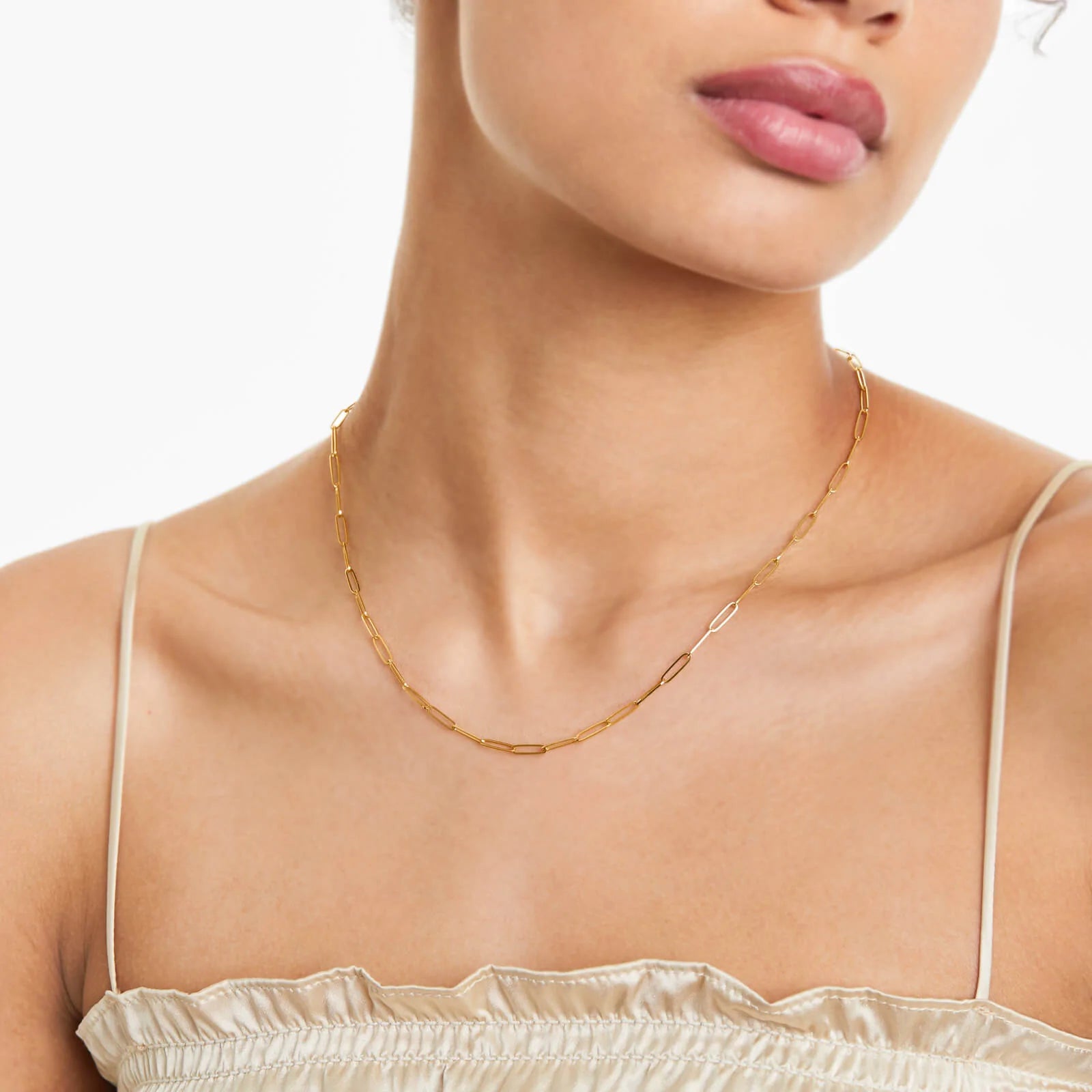 Corrente Feminina Elos De Clipes De Ouro Amarelo 18k De Luxo 2,6mm