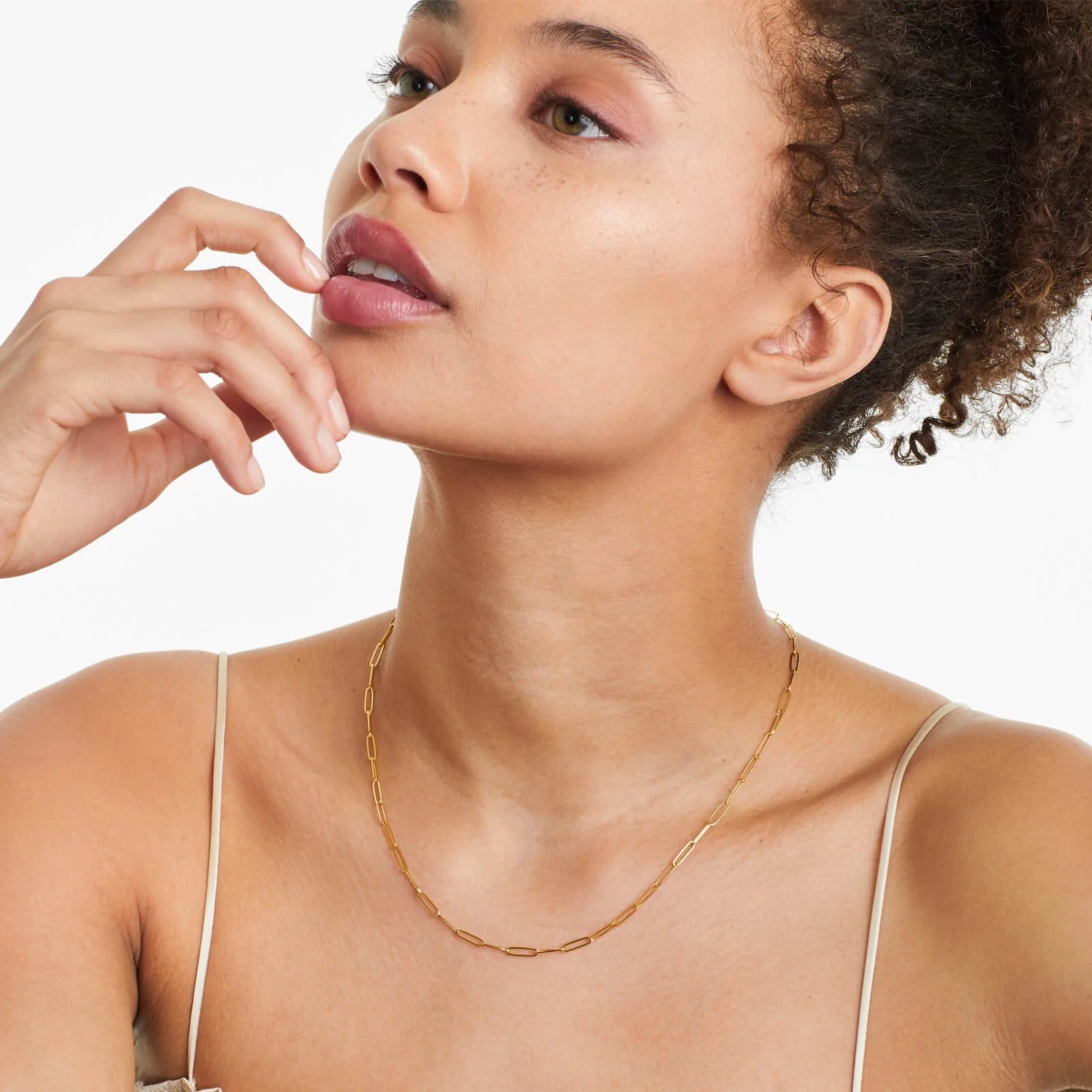 Corrente Feminina Elos De Clipes De Ouro Amarelo 18k De Luxo 2,6mm