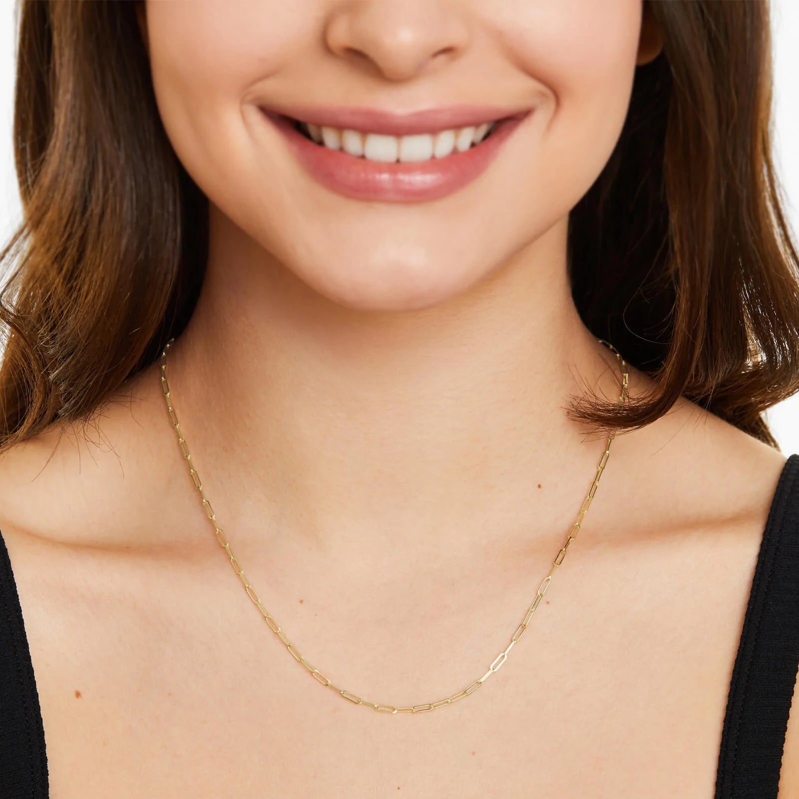 Corrente Feminina Elos De Clipes De Ouro Amarelo 18k De Luxo 2,1mm