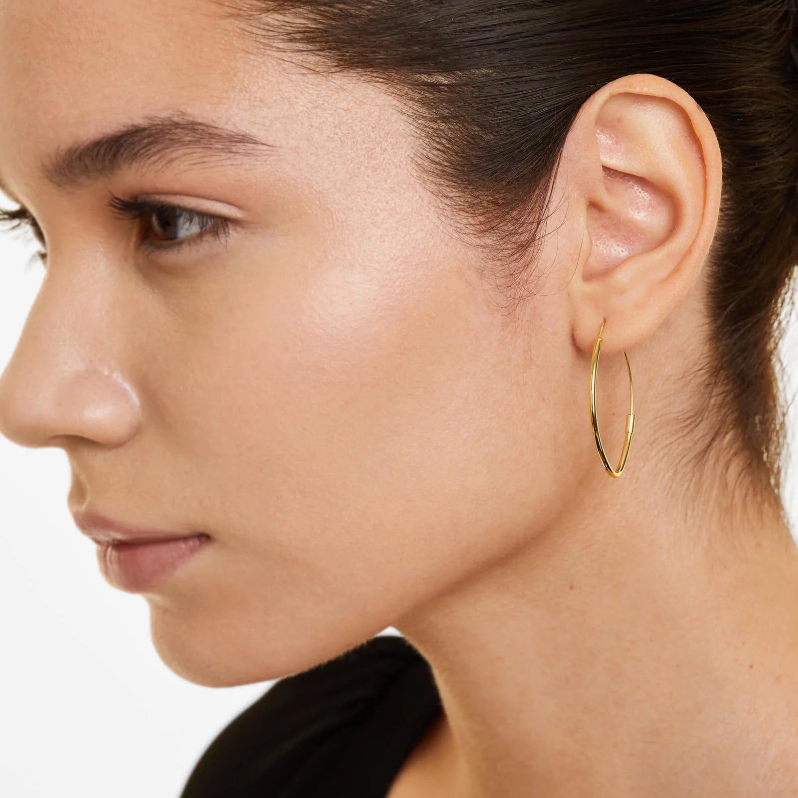 Brinco De Ouro Amarelo 18k Argola Eliptica De Luxo
