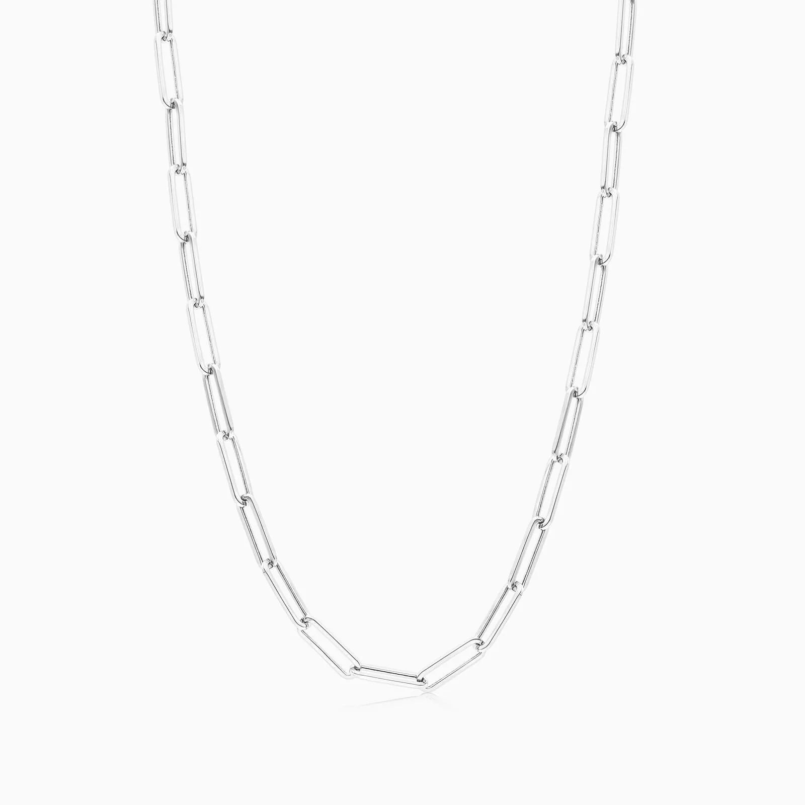 Corrente Feminina Elos De Clipes De Ouro Branco 18k De Luxo 3,9mm