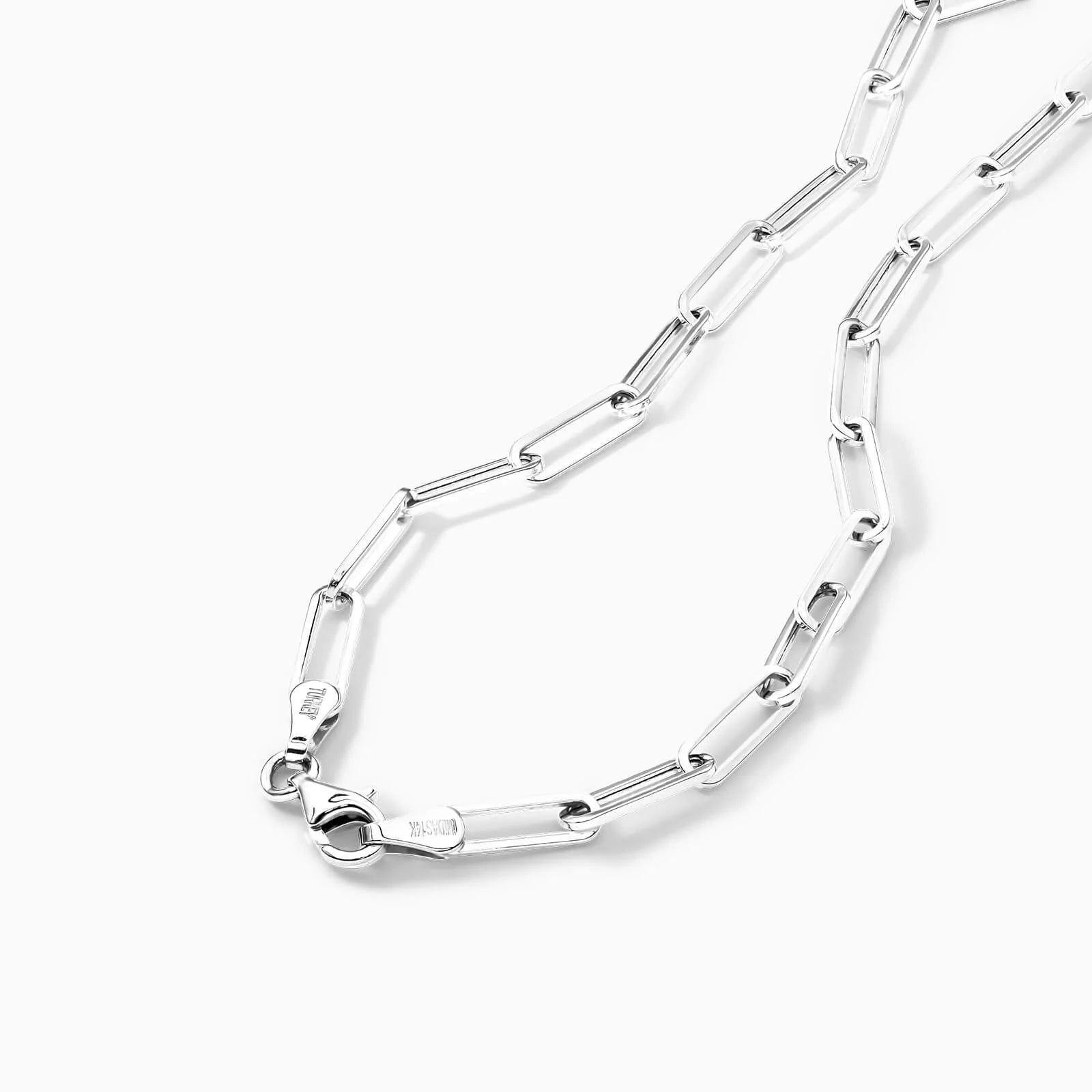 Corrente Feminina Elos De Clipes De Ouro Branco 18k De Luxo 3,9mm