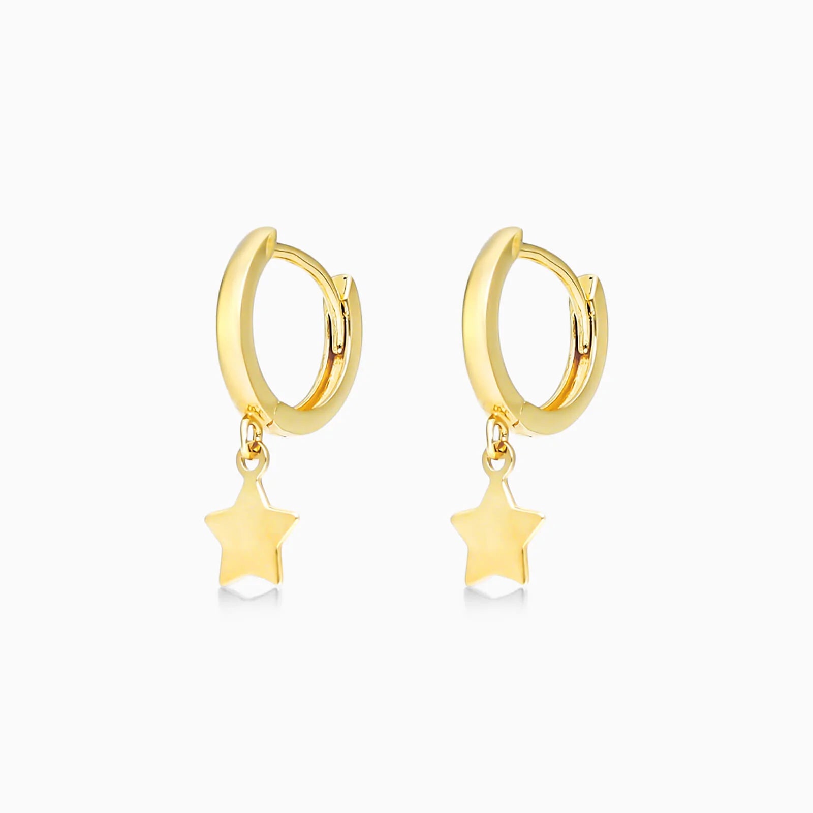 Brinco de Argola Com Estrela de Ouro 18k Feminino Luxo