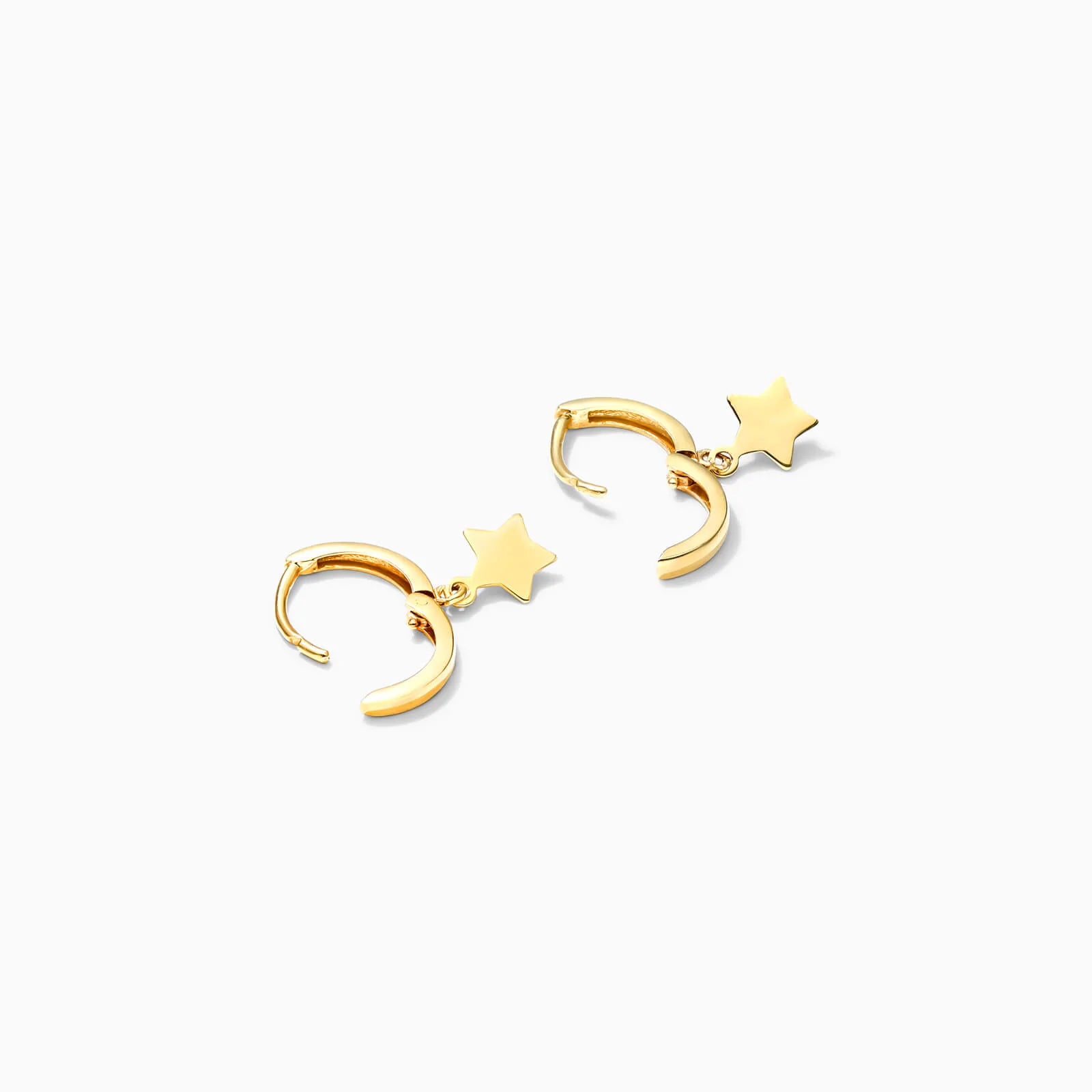 Brinco de Argola Com Estrela de Ouro 18k Feminino Luxo