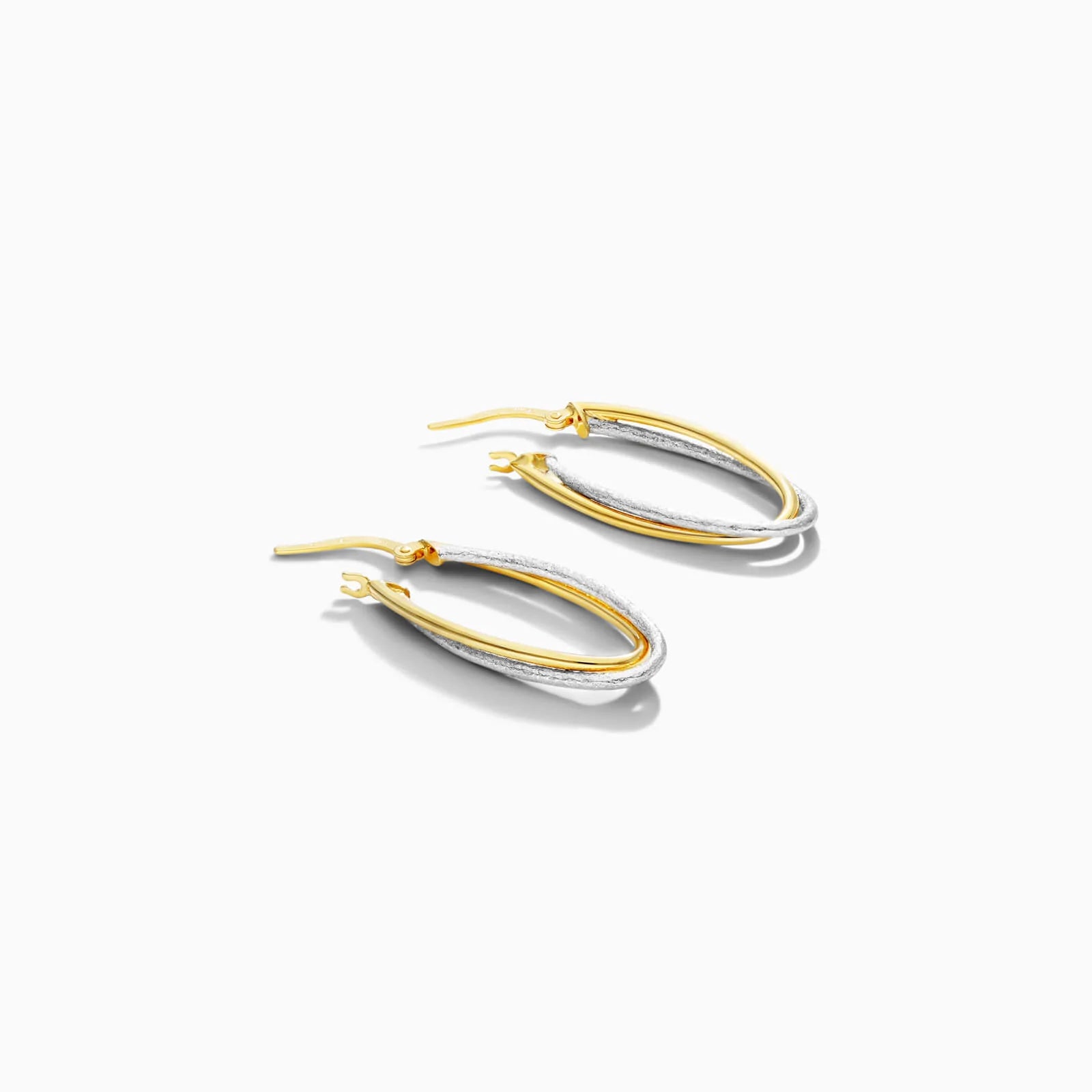Brinco De Argolas Duplas Ovais em Ouro 18k Amarelo e Branco