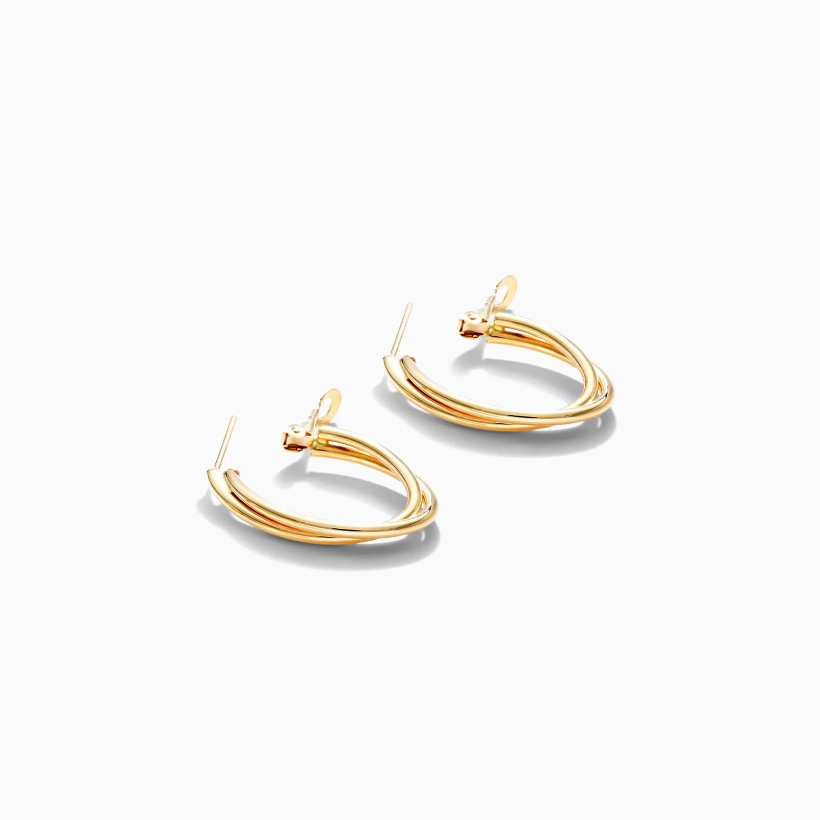 Brinco De Argolas Duplas Ovais em Ouro 18k Amarelo