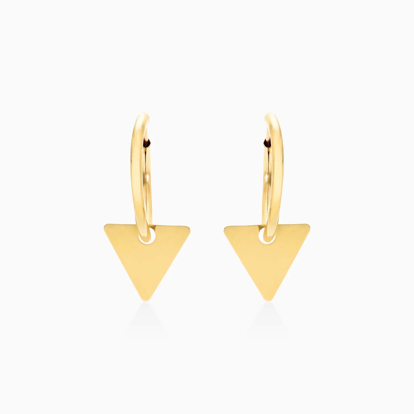 Brinco De Argola C/ Triangulo Espendurado em Ouro 18k