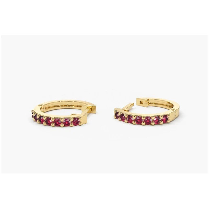 Brinco De Ouro Feminino Solitario Argola Rubis Luxo