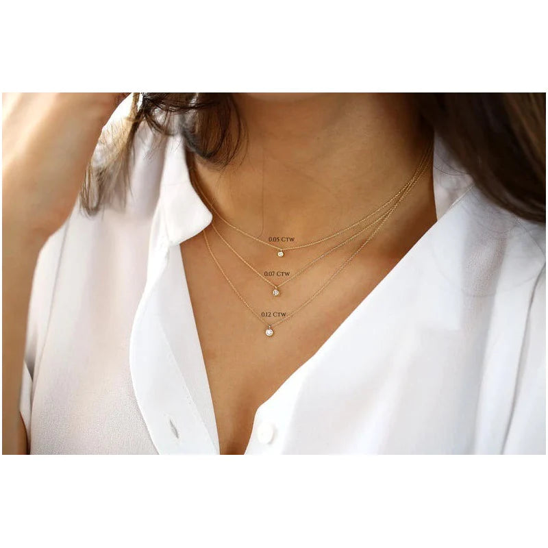 Colar Corrente Feminina Ouro18k Solitario Diamante Luxo 12pt