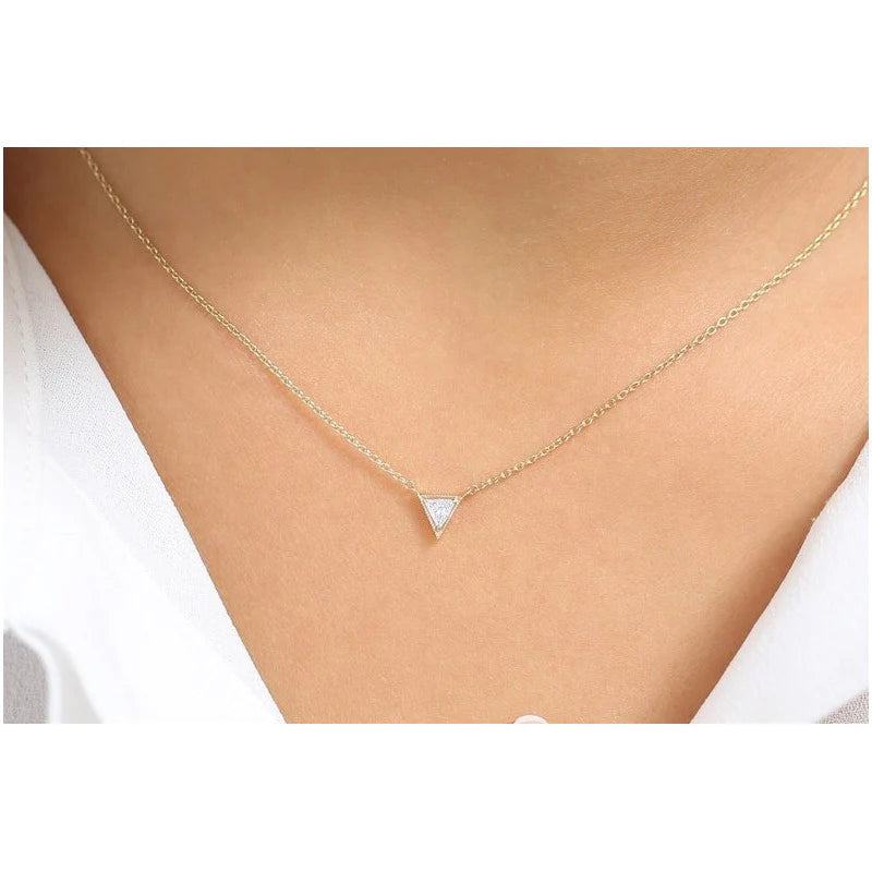 Corrente De Ouro18k Solitario Diamante triangulo Brilhante