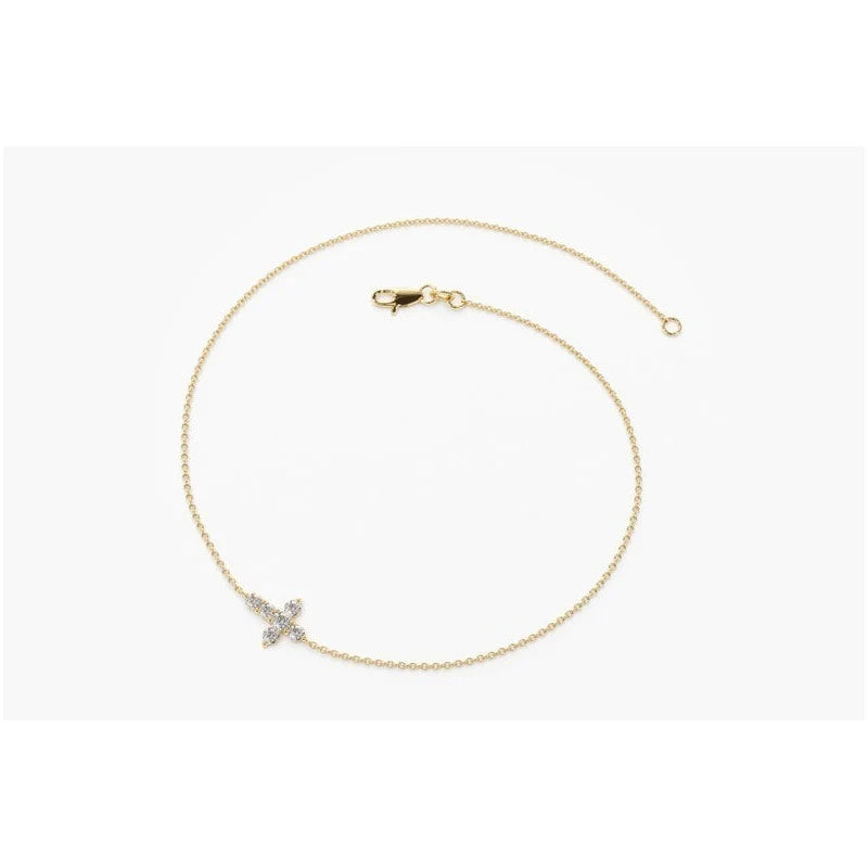 Pulseira Bracelete Feminina De Ouro Cruz Diamantes