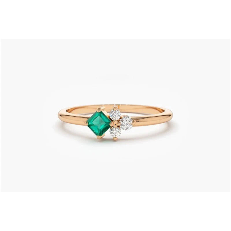 Anel Solitario De Diamante Esmeralda Ouro 18k Noivado