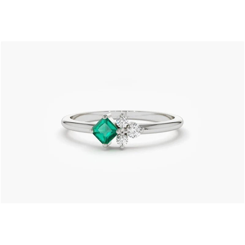 Anel Solitario De Diamante Esmeralda Ouro 18k Noivado
