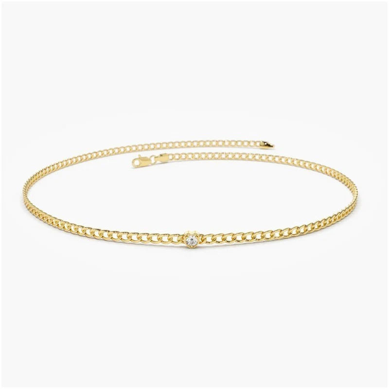 Pulseira feminina de ouro 1 Diamante Solitario Luxo