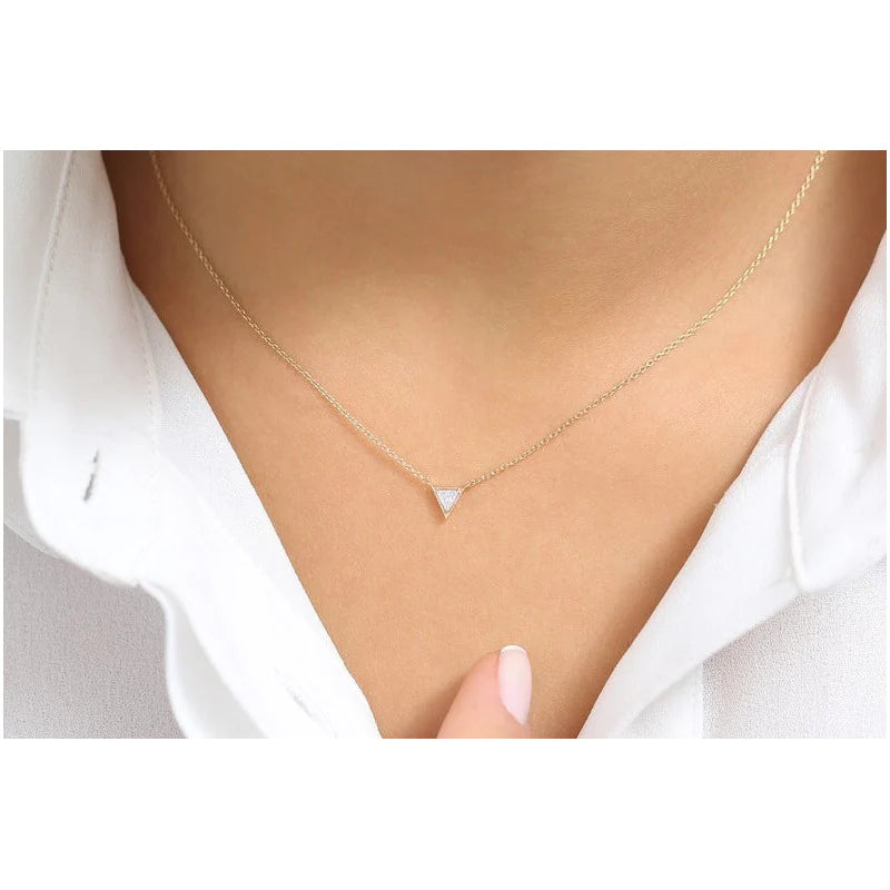 Corrente De Ouro18k Solitario Diamante triangulo Brilhante