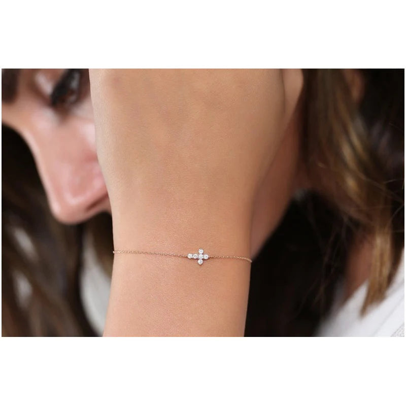 Pulseira Bracelete Feminina De Ouro Cruz Diamantes