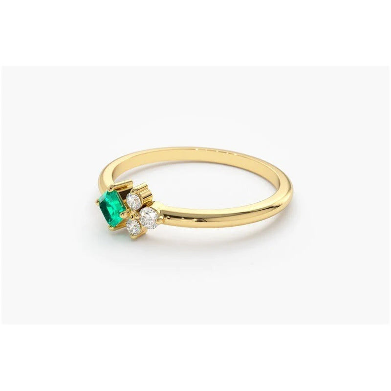 Anel Solitario De Diamante Esmeralda Ouro 18k Noivado