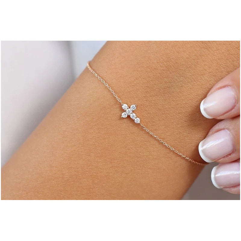 Pulseira Bracelete Feminina De Ouro Cruz Diamantes