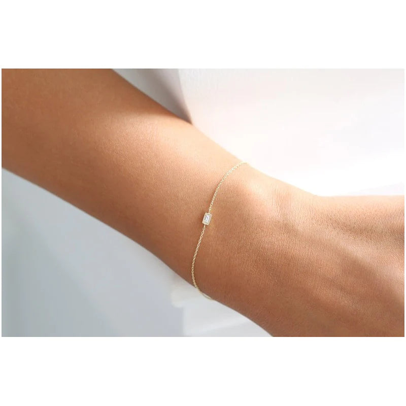 Pulseira Feminina De Ouro 18k Minimalista Diamante