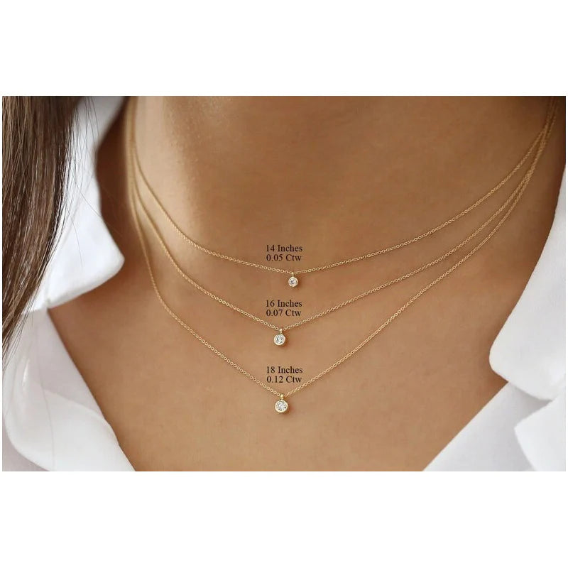 Colar Corrente De Ouro 18k Solitario Diamante ponto de luz 05pts