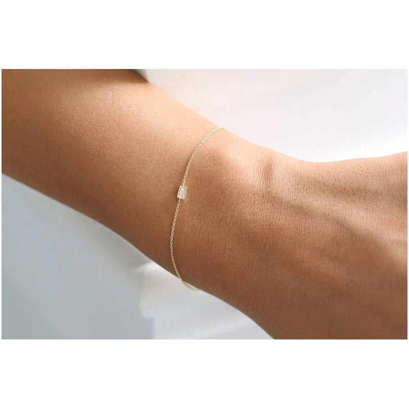 Pulseira Feminina De Ouro 18k Minimalista Diamante