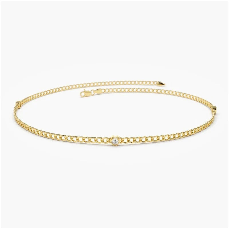 Pulseira feminina de ouro 1 Diamante Solitario Luxo