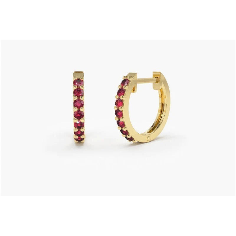 Brinco De Ouro Feminino Solitario Argola Rubis Luxo