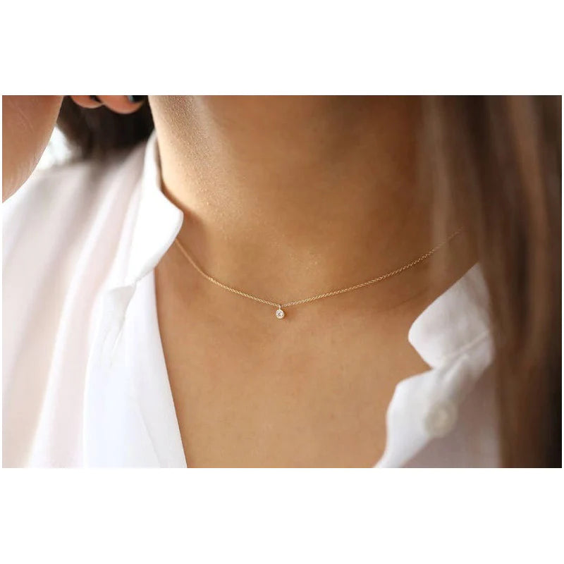 Colar Corrente Feminina Ouro18k Solitario Diamante Luxo 12pt