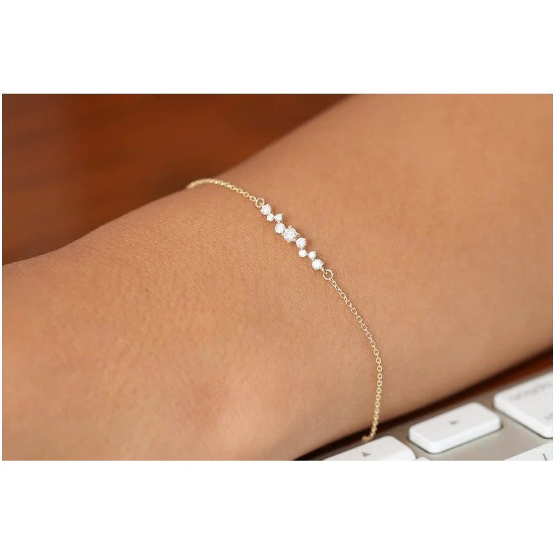 Pulseira Feminina De Ouro18k 9 Diamantes