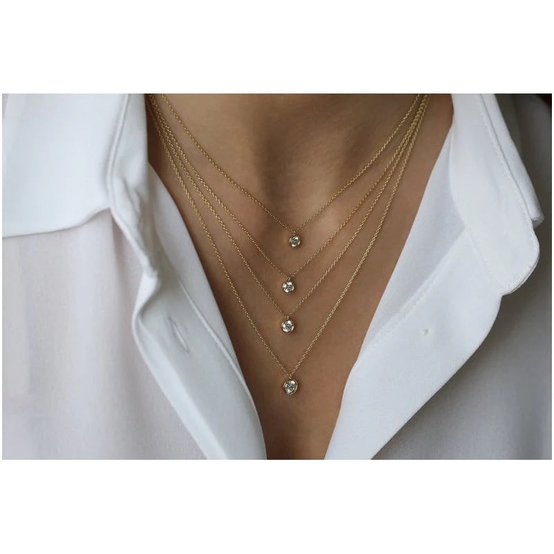 Colar Corrente Feminina Ouro18k Solitario Diamante Luxo 12pt