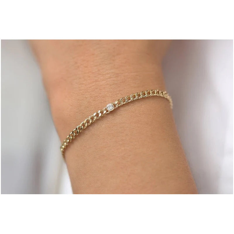 Pulseira de ouro Feminina De Ouro 18k 1 Diamante Bezel