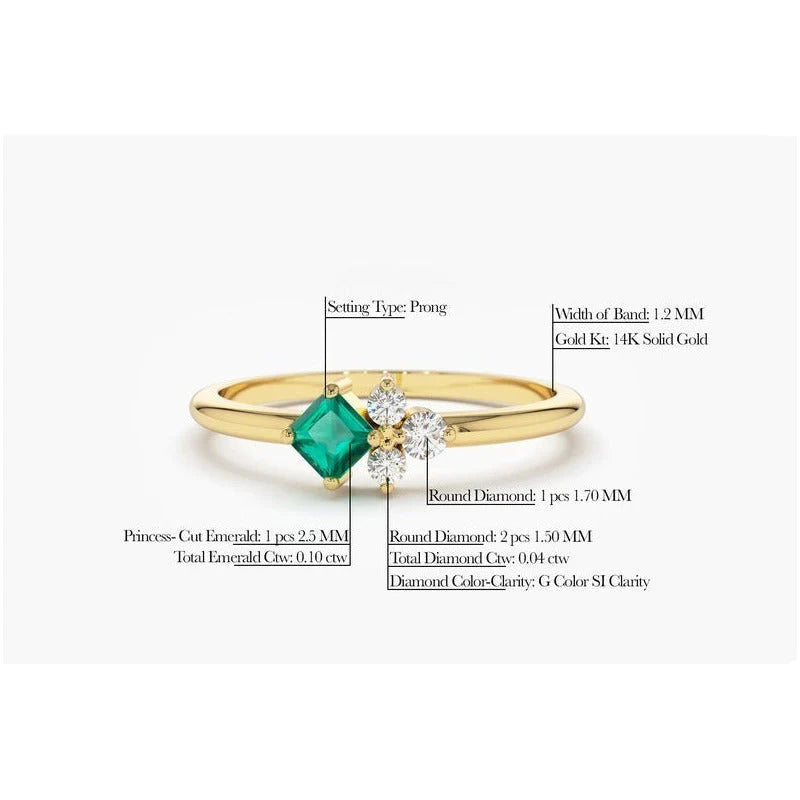 Anel Solitario De Diamante Esmeralda Ouro 18k Noivado