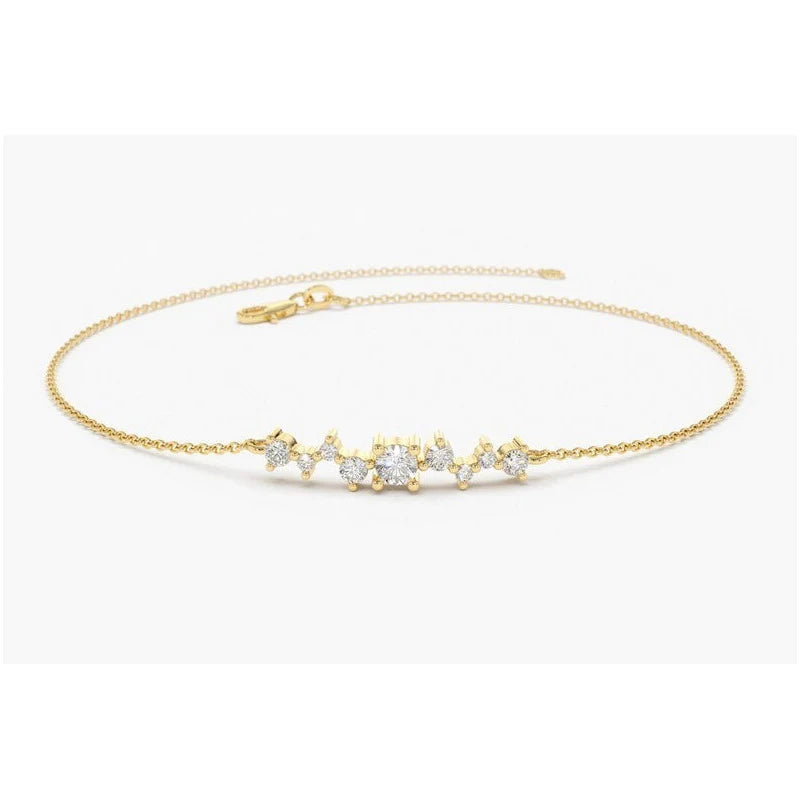 Pulseira Feminina De Ouro18k 9 Diamantes