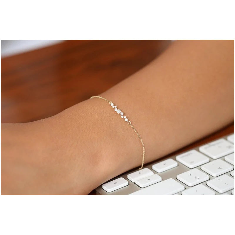 Pulseira Feminina De Ouro18k 9 Diamantes