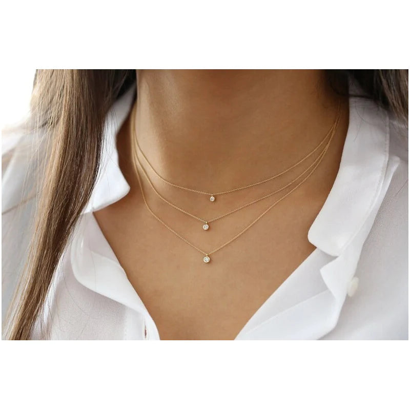 Colar Corrente De Ouro 18k Solitario Diamante ponto de luz 05pts