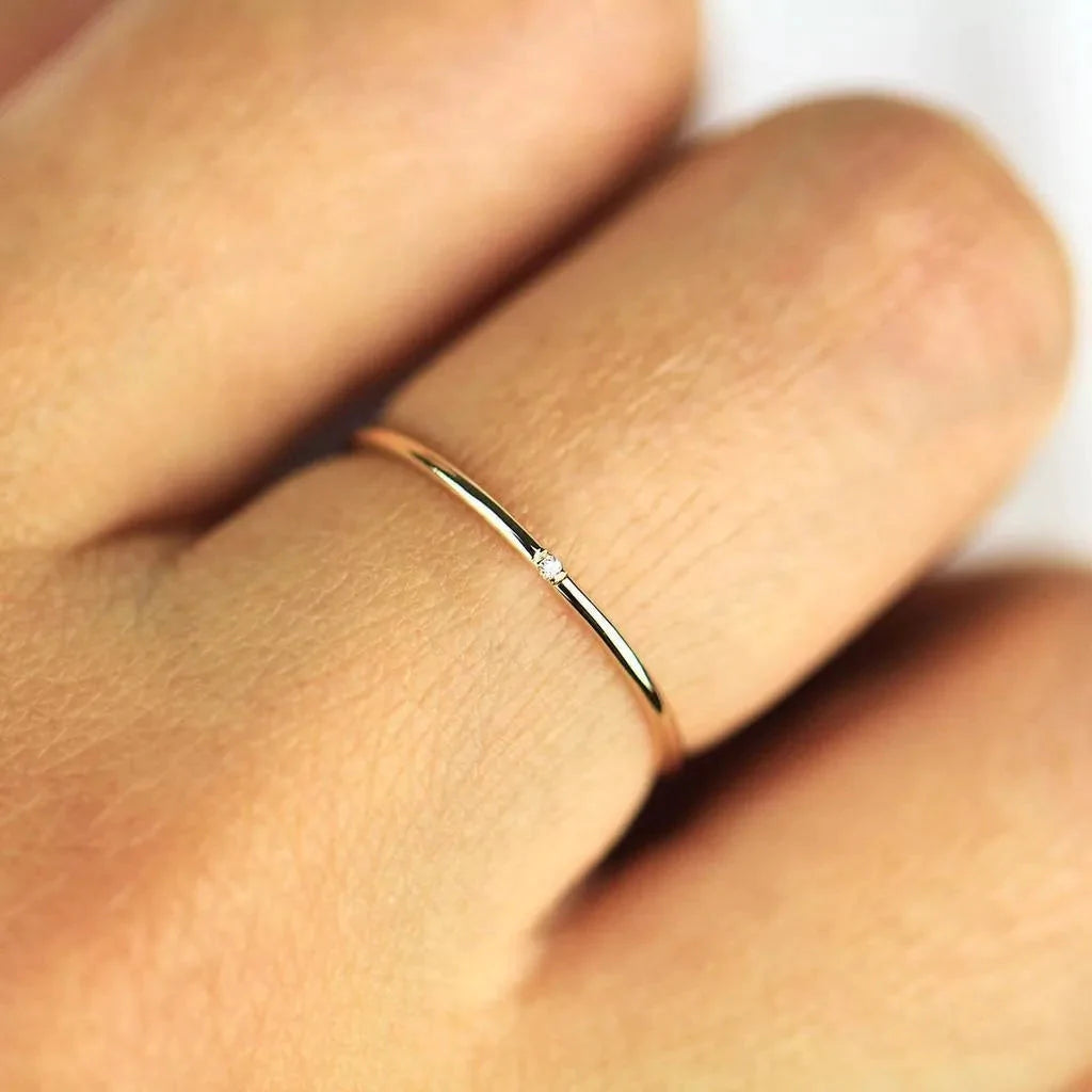 Anel de Noivado aliança Solitario De Diamante Ouro 18k Minimalista