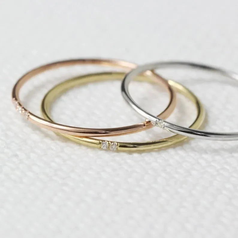 Anel de Noivado aliança Solitario De Diamante Ouro 18k Minimalista