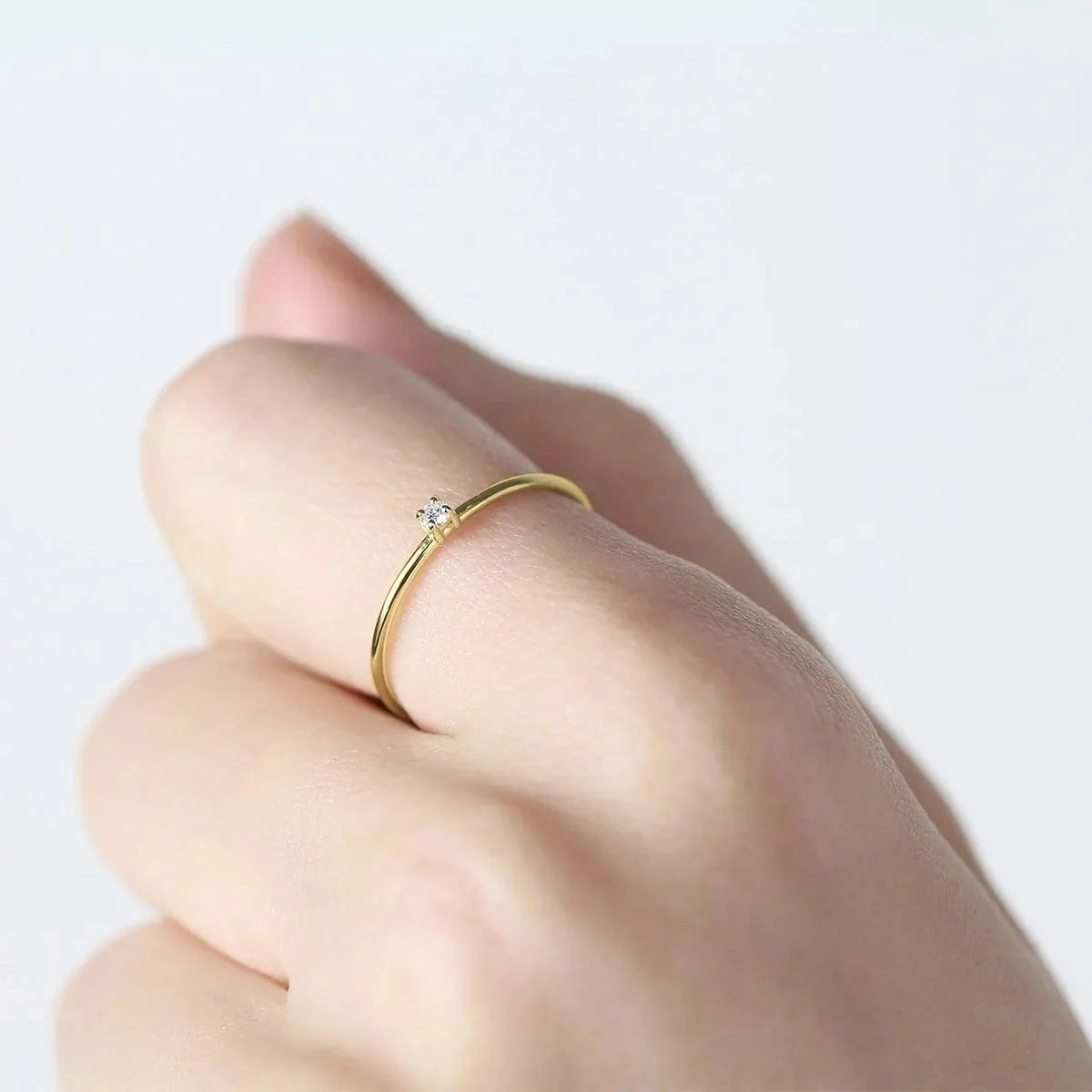 Anel de Noivado Solitario De Diamante Ouro 18k Minimalista