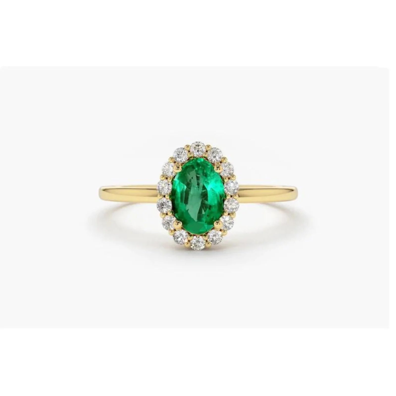 Anel De Noivado em Ouro 18k Solitario Esmeralda e Diamantes Brilhantes