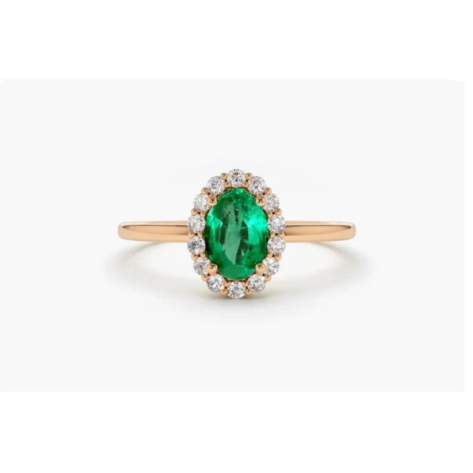 Anel De Noivado em Ouro 18k Solitario Esmeralda e Diamantes Brilhantes
