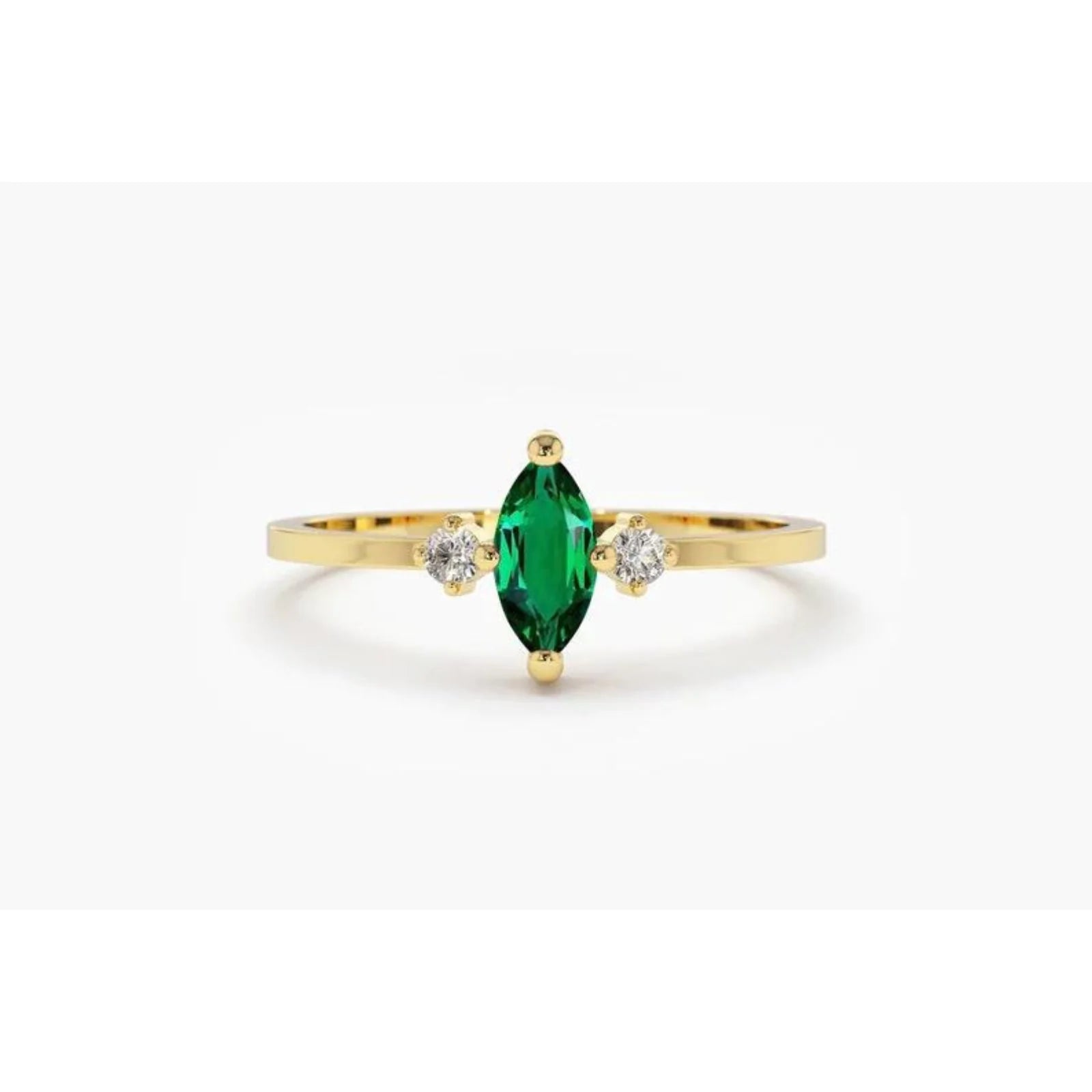 Anel De Noivado Em Ouro 18k Esmeralda Solitario E Diamantes Brilhantes